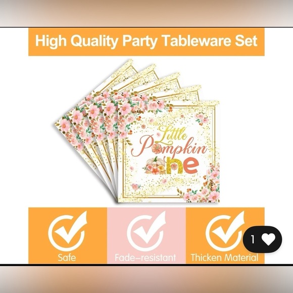 NEW Little Pumpkin First Birthday Decorations Tableware Service for 24 - Picture 6 of 8